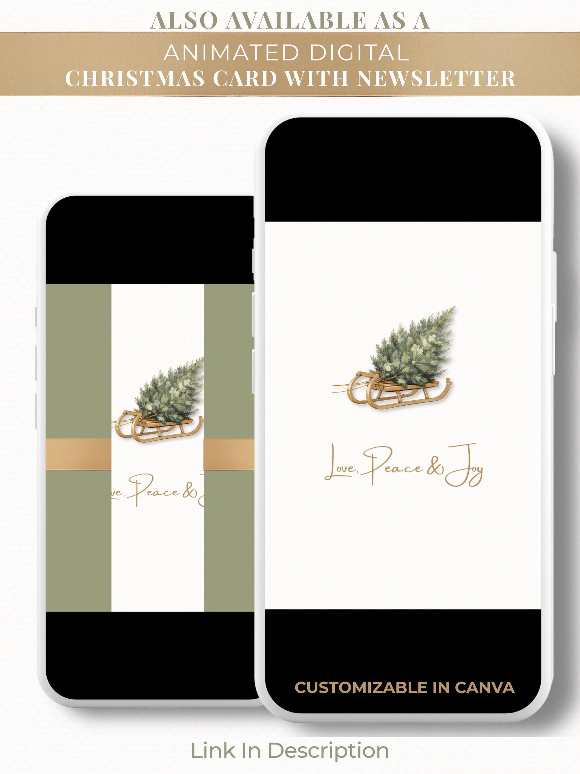 Editable Christmas Card with Newsletter - Modern Minimalist Tree Holiday Card Template, Canva Printable or Digital Family Greeting