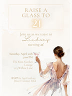 21st Birthday Invitation (Editable Instant Download Canva Template) - Raise a Glass Champagne Printable - Digital Invite Customizable Evite