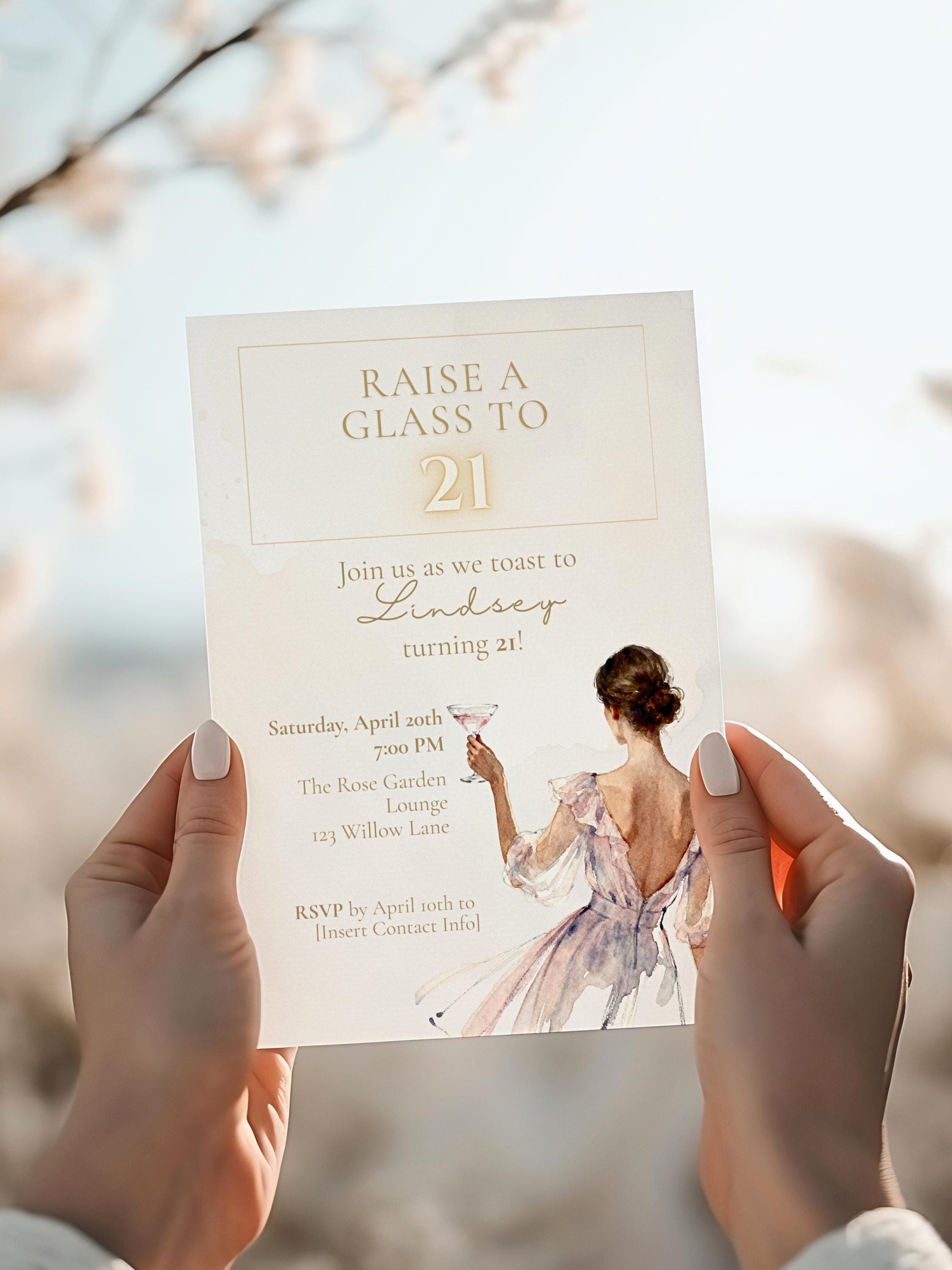 21st Birthday Invitation (Editable Instant Download Canva Template) - Raise a Glass Champagne Printable - Digital Invite Customizable Evite