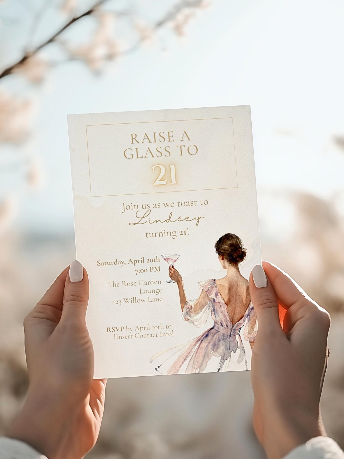 21st Birthday Invitation (Editable Instant Download Canva Template) - Raise a Glass Champagne Printable - Digital Invite Customizable Evite