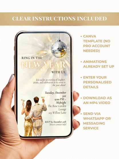 Animated New Year’s Eve Party Invitation (Instant Download Customizable Canva Template) Digital Ring In The Bells Hogmanay Countdown Evite