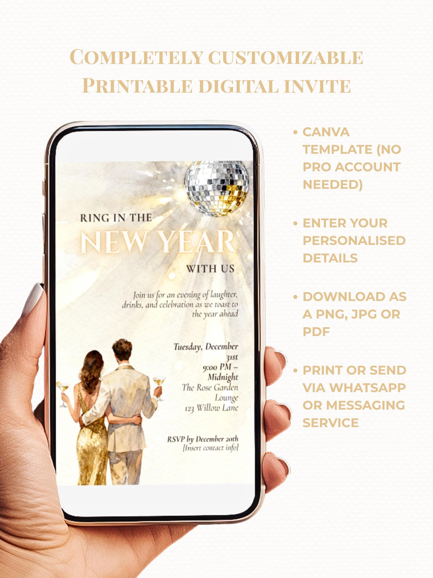 New Year’s Eve Invitation, Printable NYE Party Invite (Instant Download Editable Canva Template) Customizable Ring in the Bells Hogmanay