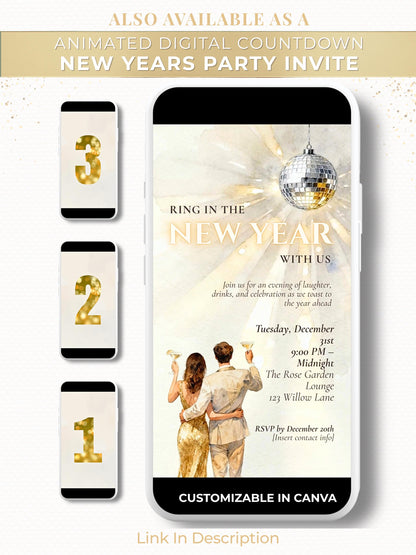 New Year’s Eve Invitation, Printable NYE Party Invite (Instant Download Editable Canva Template) Customizable Ring in the Bells Hogmanay