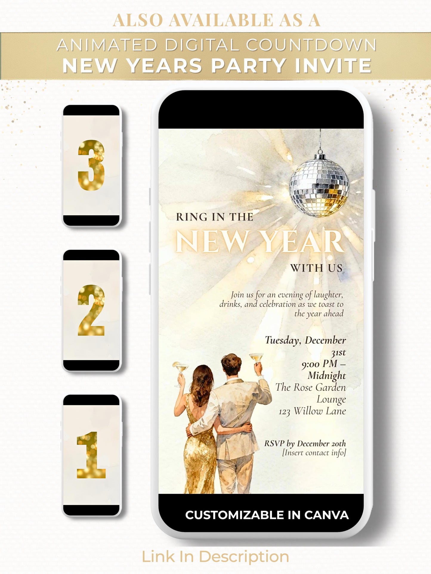 New Year’s Eve Invitation, Printable NYE Party Invite (Instant Download Editable Canva Template) Customizable Ring in the Bells Hogmanay