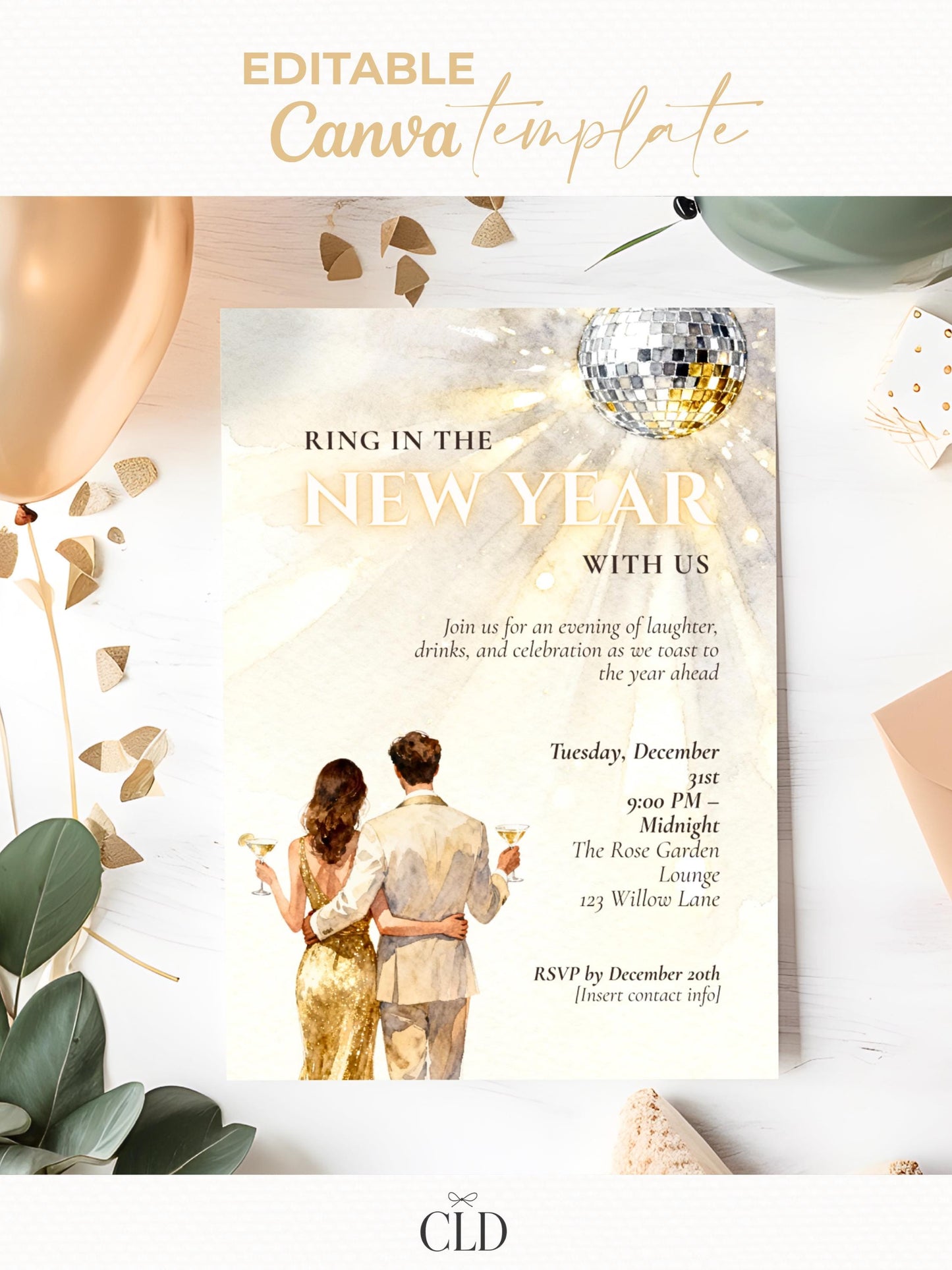 New Year’s Eve Invitation, Printable NYE Party Invite (Instant Download Editable Canva Template) Customizable Ring in the Bells Hogmanay