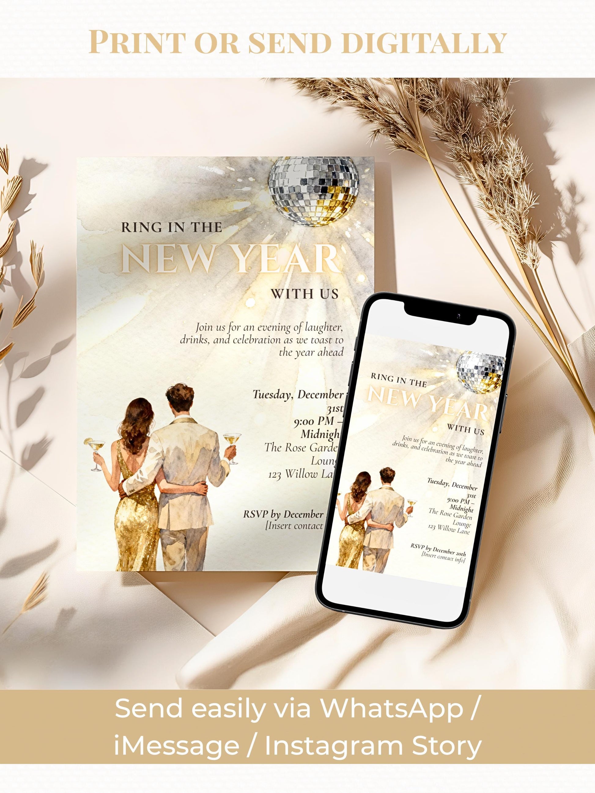 New Year’s Eve Invitation, Printable NYE Party Invite (Instant Download Editable Canva Template) Customizable Ring in the Bells Hogmanay