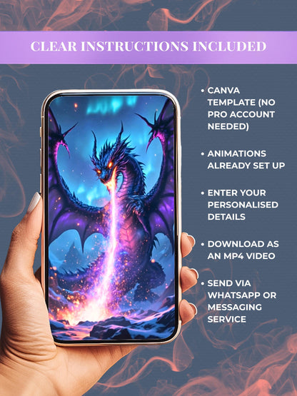 Animated Dragon D&D Campaign Invite-Fantasy Adventure Video Invitation (Instant Download Canva Template) Custom Role-playing Table Top Games