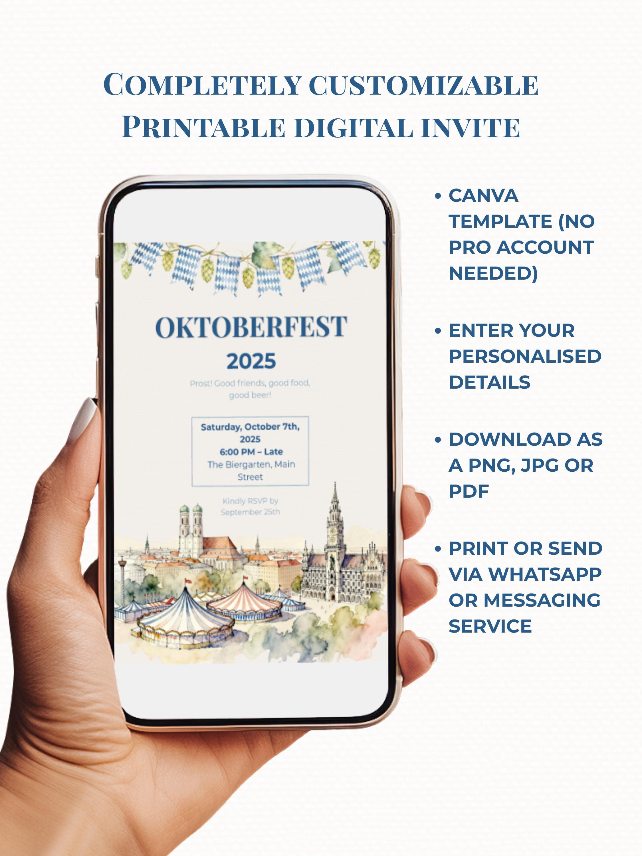 Oktoberfest Invite, Beer Festival Party Invitation, Editable Template, Printable German Beer Celebration Evite, Canva Digital Download