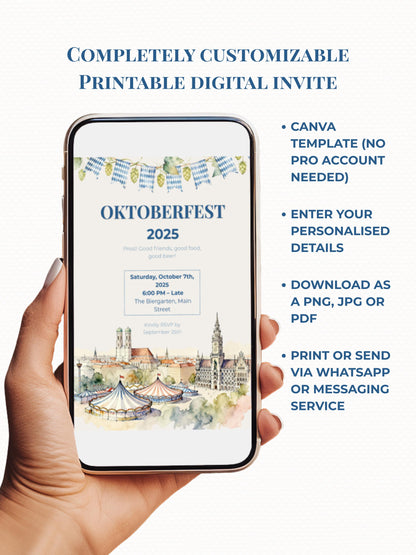 Oktoberfest Invite, Beer Festival Party Invitation, Editable Template, Printable German Beer Celebration Evite, Canva Digital Download