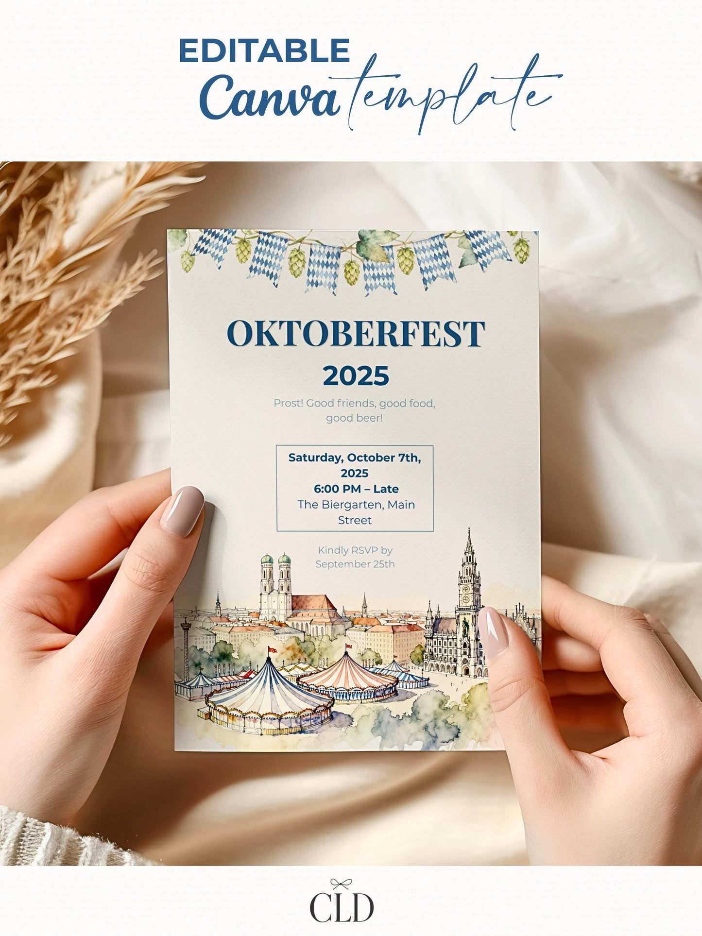 Oktoberfest Invite, Beer Festival Party Invitation, Editable Template, Printable German Beer Celebration Evite, Canva Digital Download