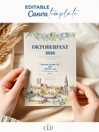 Oktoberfest Invite, Beer Festival Party Invitation, Editable Template, Printable German Beer Celebration Evite, Canva Digital Download