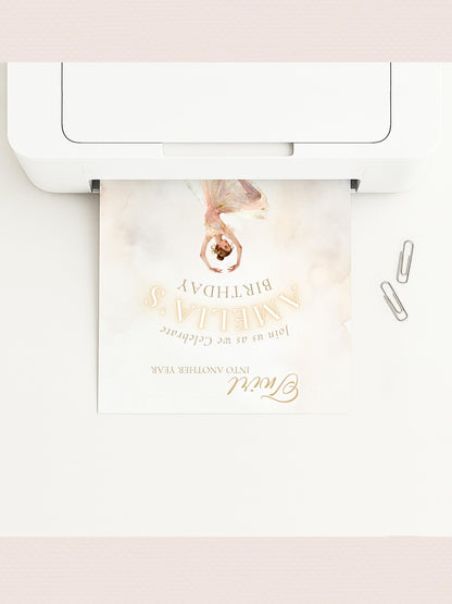 Ballerina Birthday Invitation-Dance Kids Party Invite (Custom Instant Download Canva Template) Elegant Music Box Ballet Girl Evite