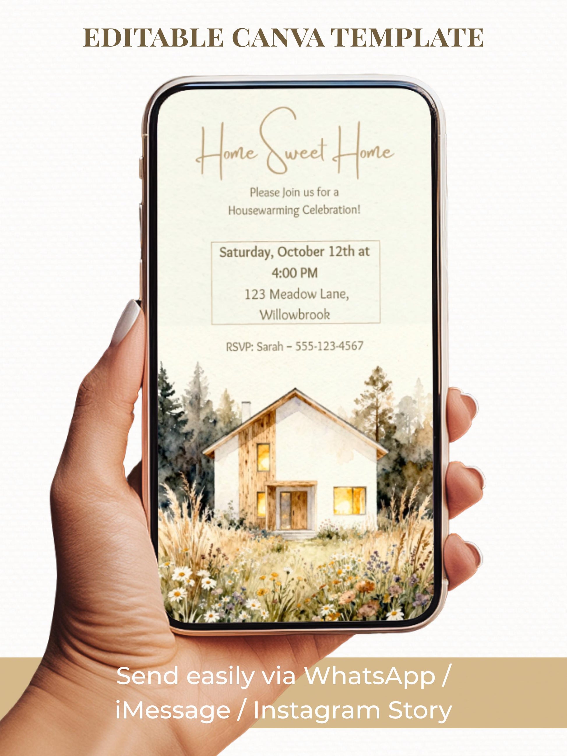 Animated Housewarming Invitation, Digital Evite (Instant Download Editable Canva Template) Warm Cozy Home Sweet New Home Party Video Invite