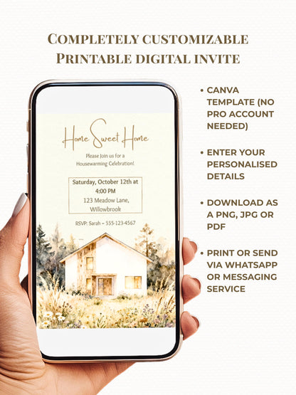 Housewarming Invitation Template (Instant Download Editable Canva Party Invite) Custom Digital or Printable Moving New Home Sweet Home