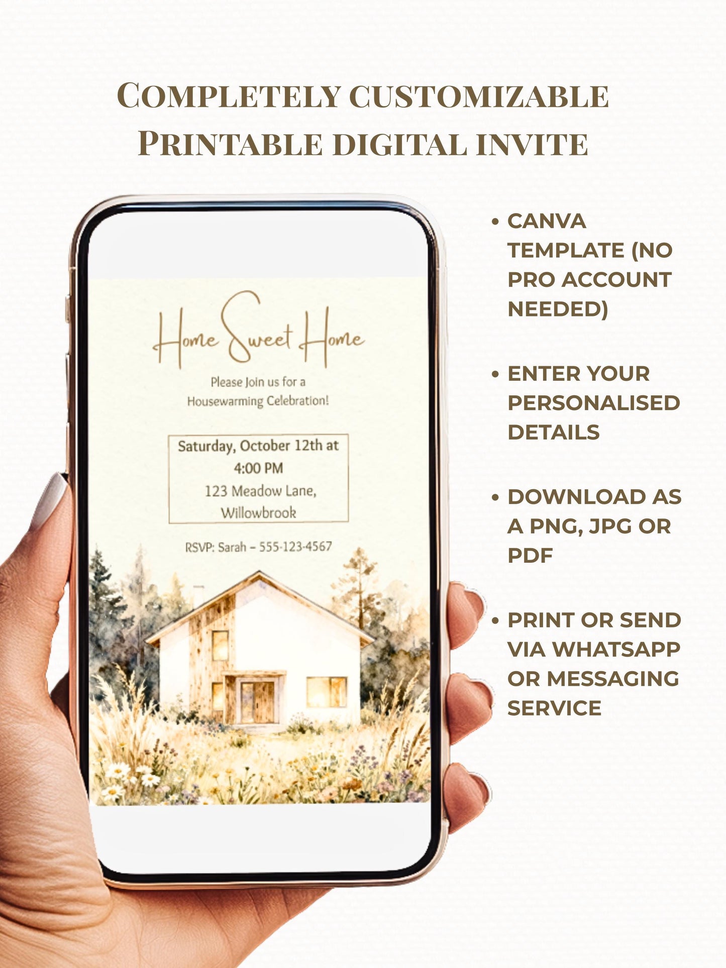 Housewarming Invitation Template (Instant Download Editable Canva Party Invite) Custom Digital or Printable Moving New Home Sweet Home