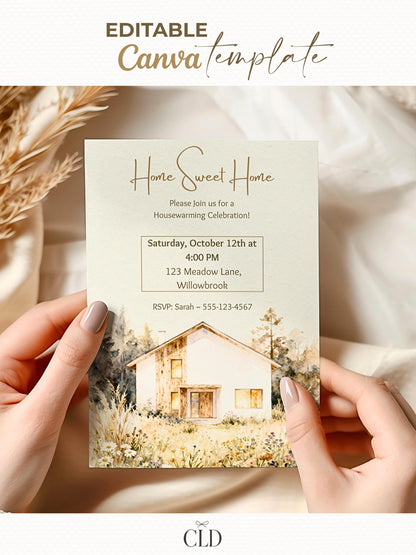 Housewarming Invitation Template (Instant Download Editable Canva Party Invite) Custom Digital or Printable Moving New Home Sweet Home