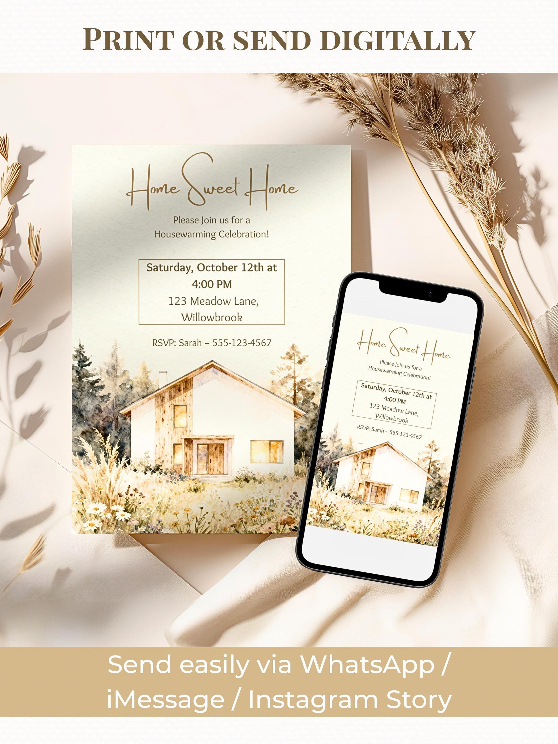 Housewarming Invitation Template (Instant Download Editable Canva Party Invite) Custom Digital or Printable Moving New Home Sweet Home