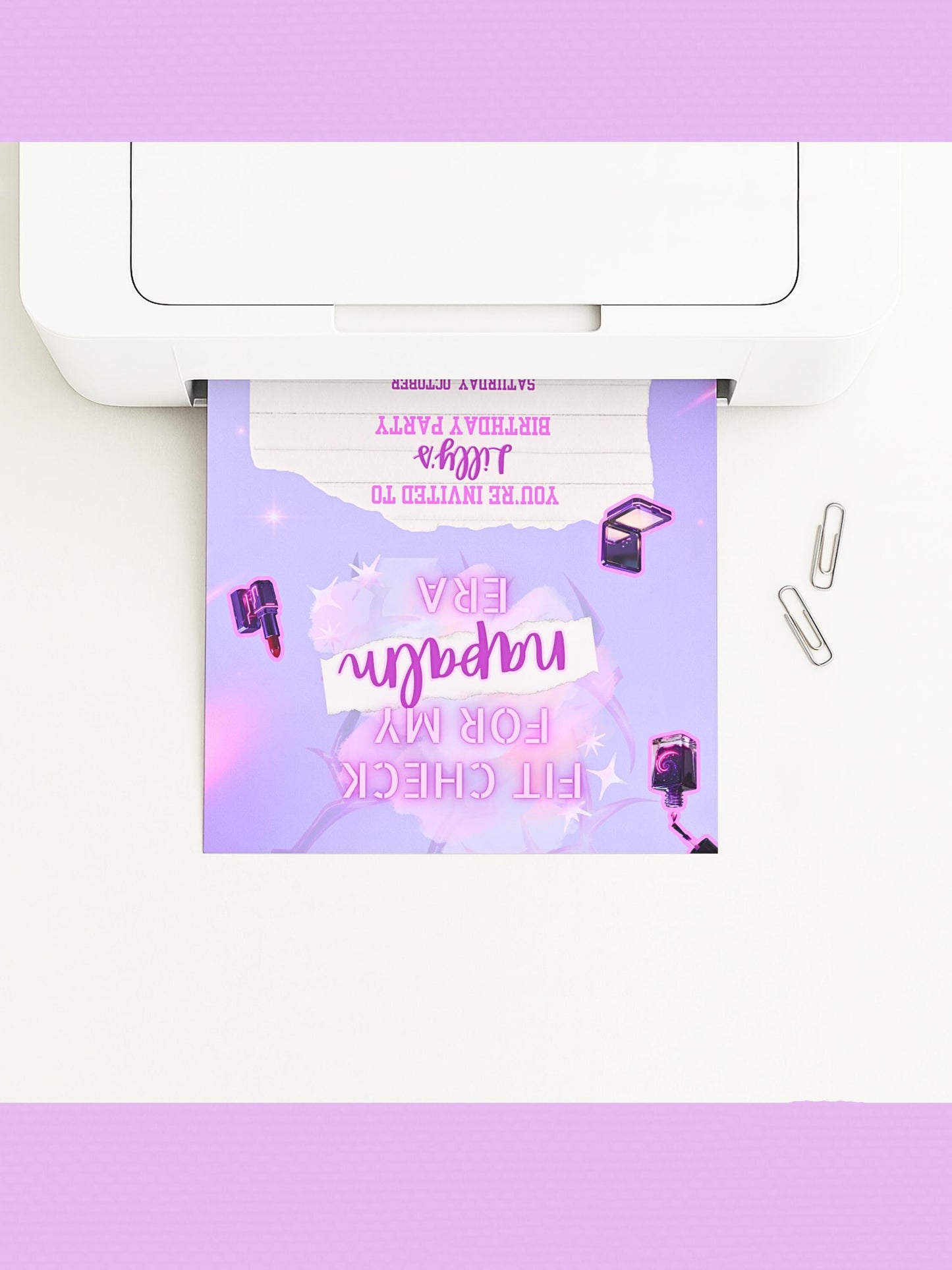 Editable K-Pop Birthday Invitation, Neon Purple Party Invite, Glam Makeup Theme (Instant Download Digital Download Printable Canva Template)