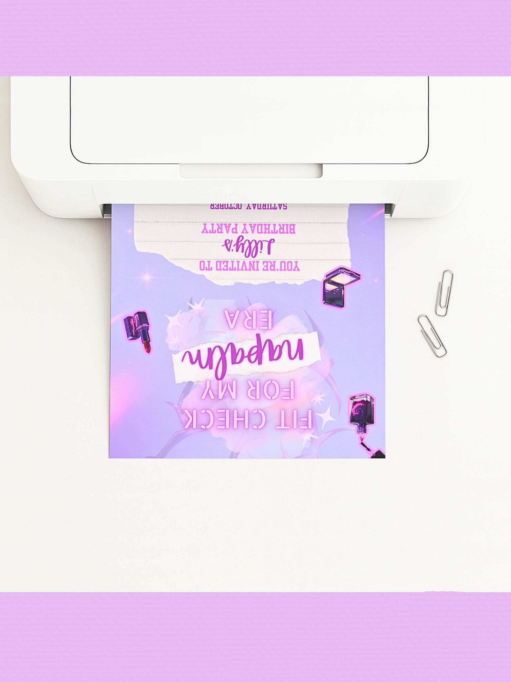 Editable K-Pop Birthday Invitation, Neon Purple Party Invite, Glam Makeup Theme (Instant Download Digital Download Printable Canva Template)