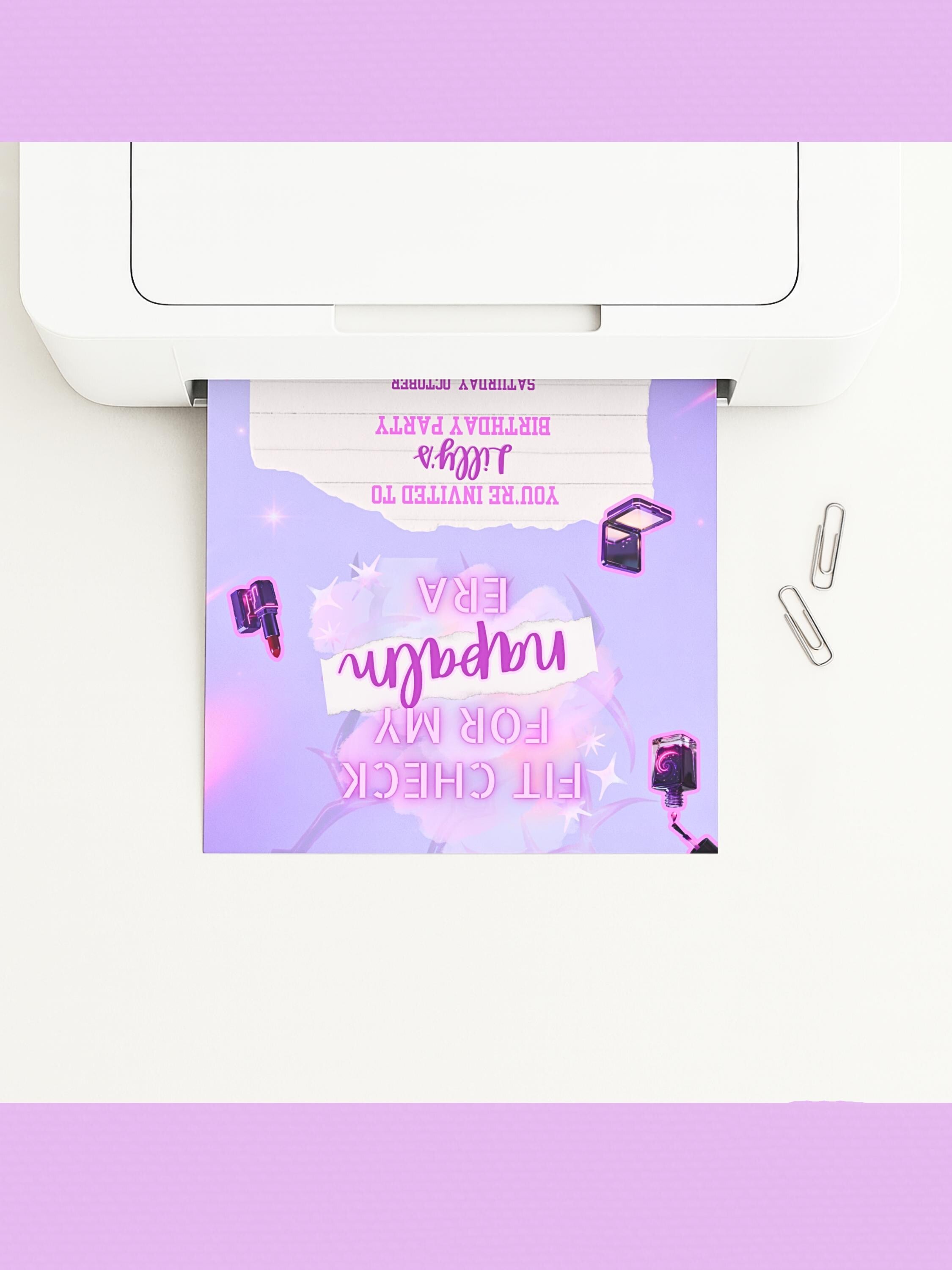 Editable K-Pop Birthday Invitation, Neon Purple Party Invite, Glam Makeup Theme (Instant Download Digital Download Printable Canva Template)