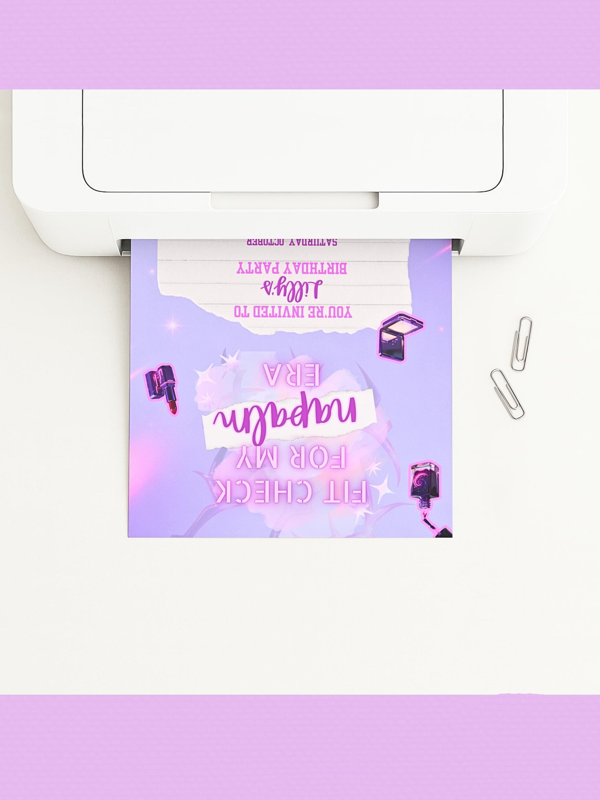 Editable K-Pop Birthday Invitation, Neon Purple Party Invite, Glam Makeup Theme (Instant Download Digital Download Printable Canva Template)