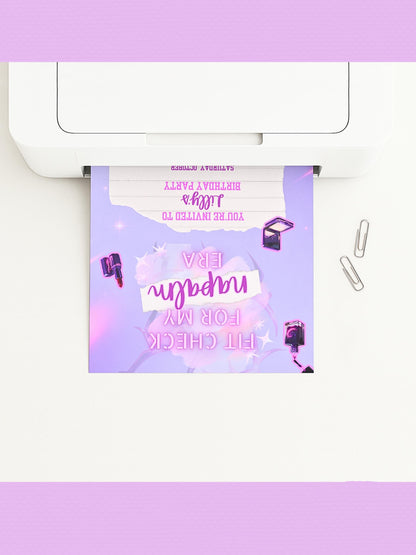 Editable K-Pop Birthday Invitation, Neon Purple Party Invite, Glam Makeup Theme (Instant Download Digital Download Printable Canva Template)