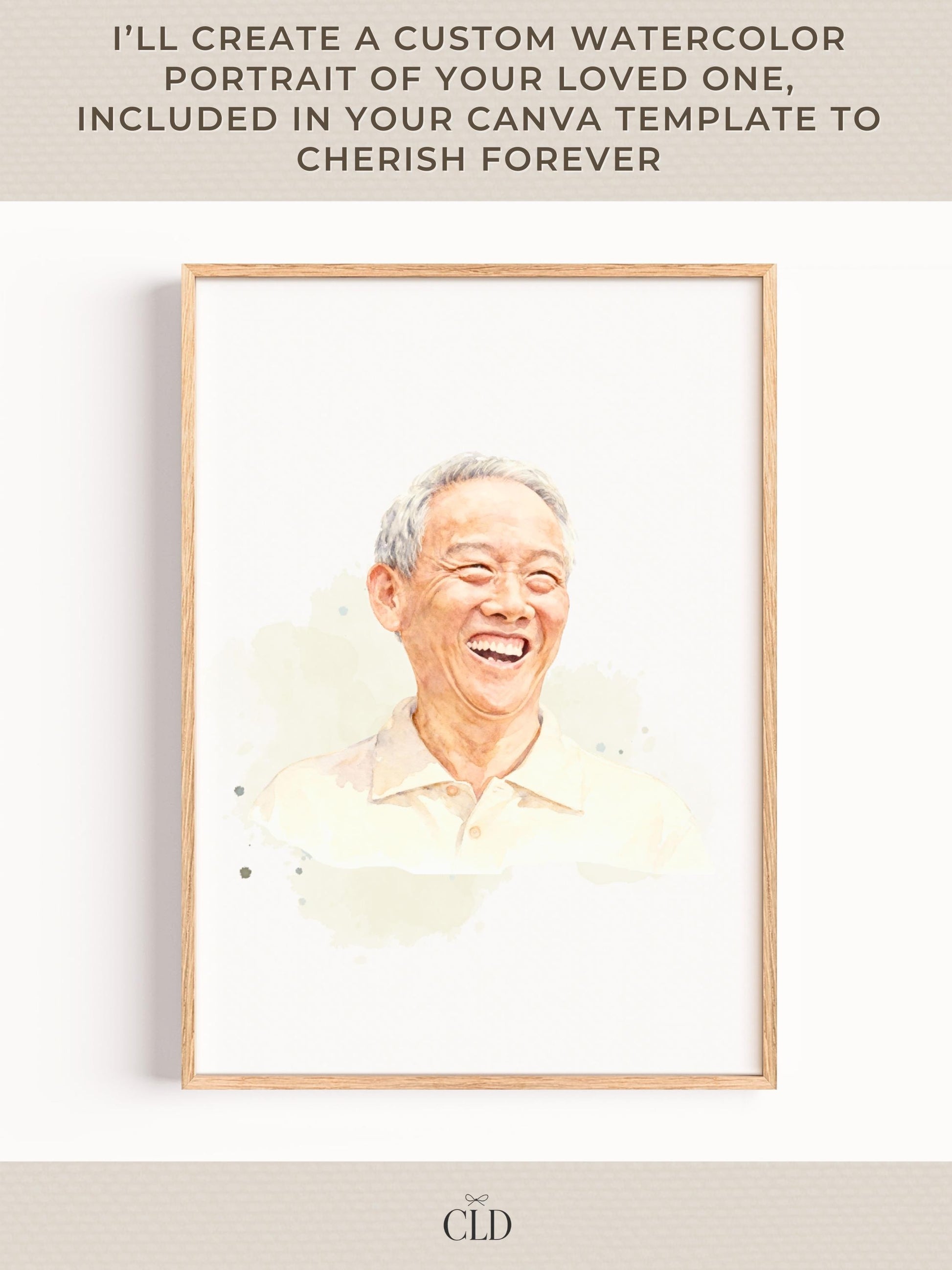 Custom Watercolor Memorial Invitation & Portrait - Editable Canva Celebration of Life Template - Personalized Funeral Keepsake