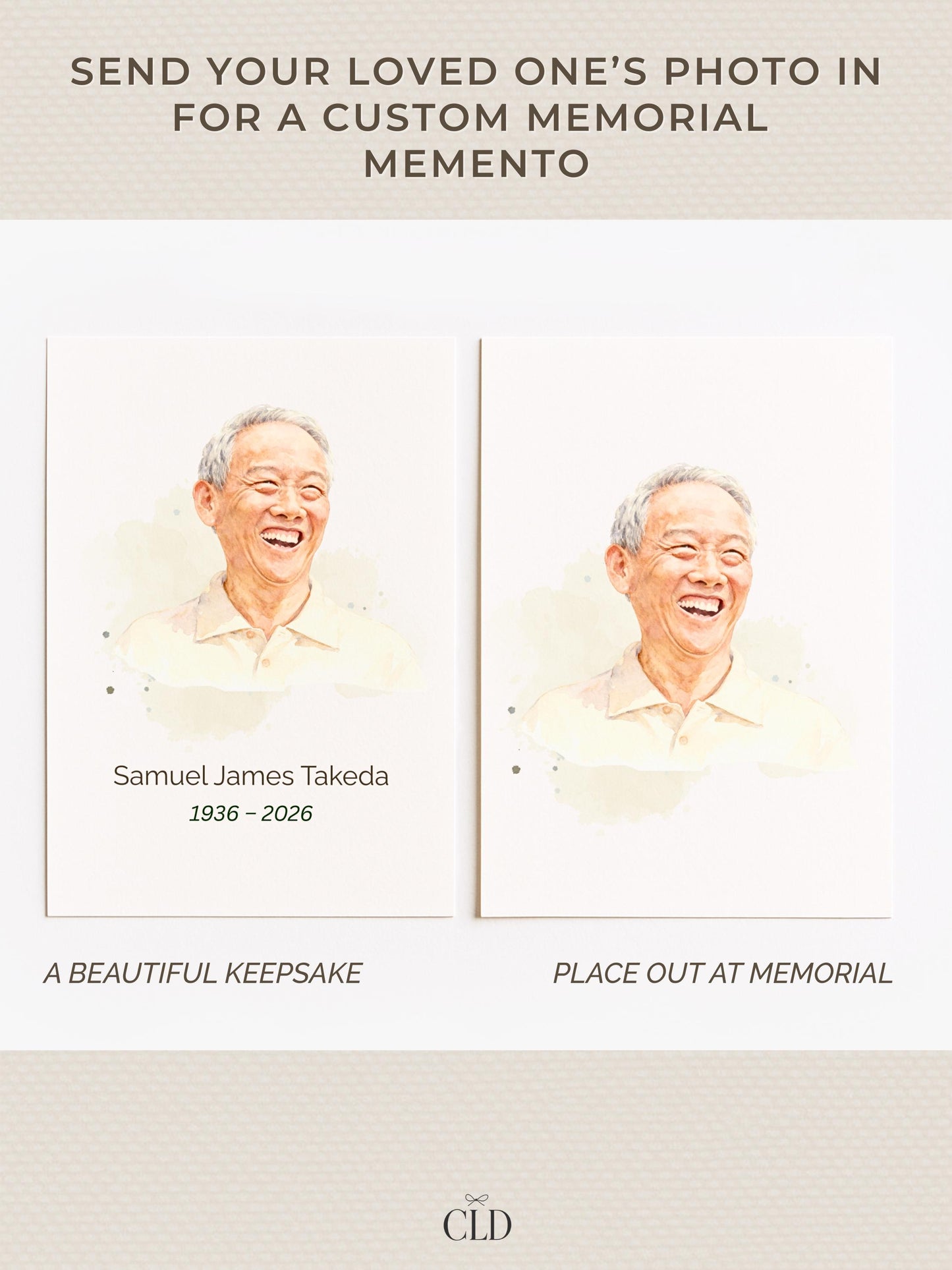 Custom Watercolor Memorial Invitation & Portrait - Editable Canva Celebration of Life Template - Personalized Funeral Keepsake