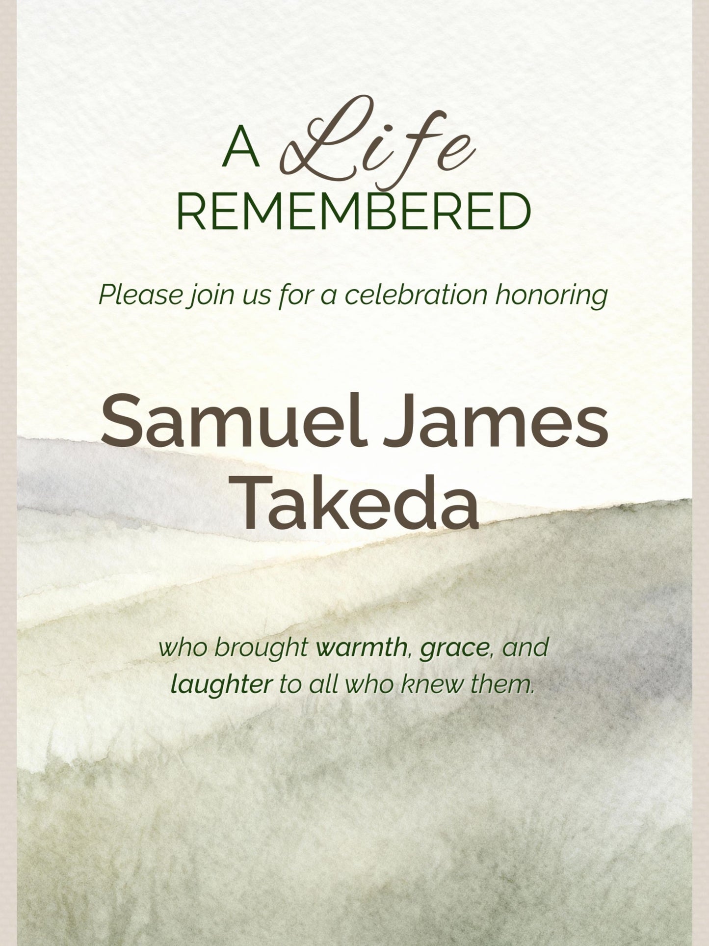 Custom Watercolor Memorial Invitation & Portrait - Editable Canva Celebration of Life Template - Personalized Funeral Keepsake