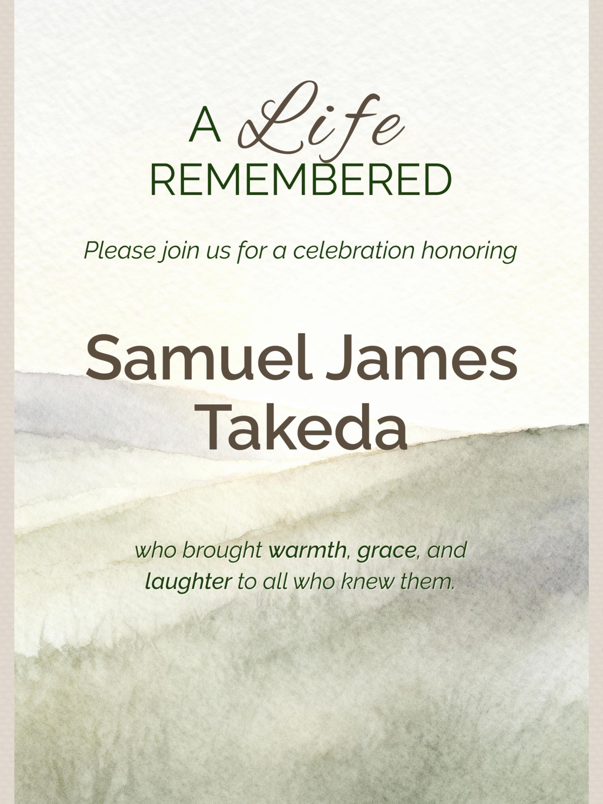 Custom Watercolor Memorial Invitation & Portrait - Editable Canva Celebration of Life Template - Personalized Funeral Keepsake