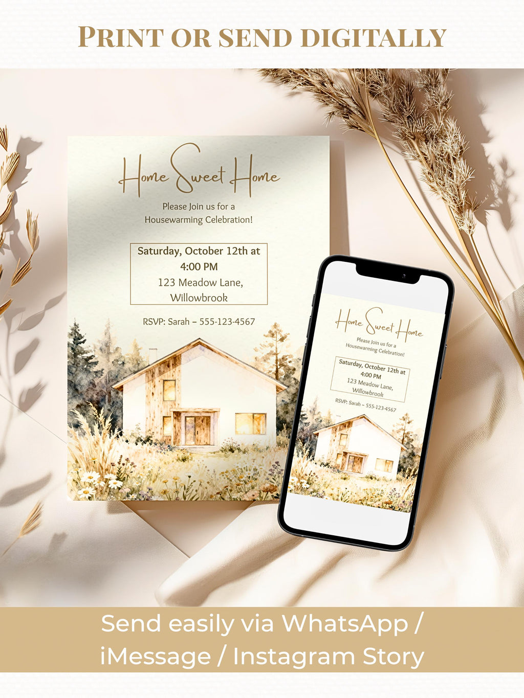 Custom Housewarming Invitation - Personalized Home Portrait Watercolor Invite - Unique Moving Party Announcement (Digital or Printable)