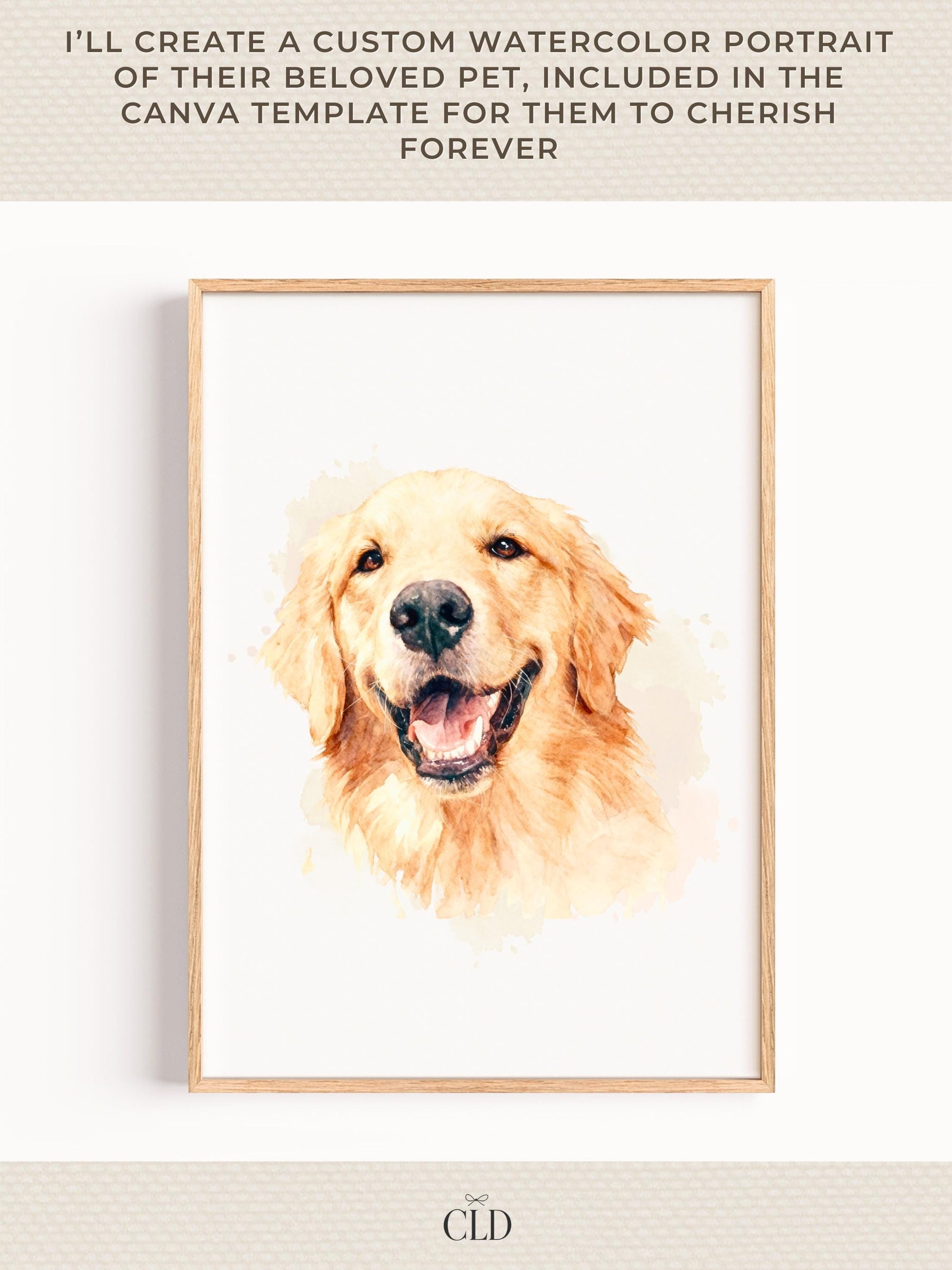 Custom Pet Sympathy Card & Watercolor Portrait Keepsake - Pet Loss Memorial Gift -Personalized Pet Bereavement Card-Editable Canva Template
