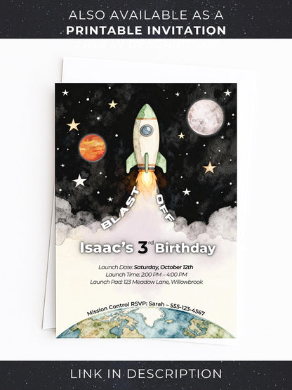 Animated Space 3rd Birthday Invitation - Rocket Ship Digital Evite Kid Birthday Party Video Invite Whatsapp(Instant Download Canva Template)