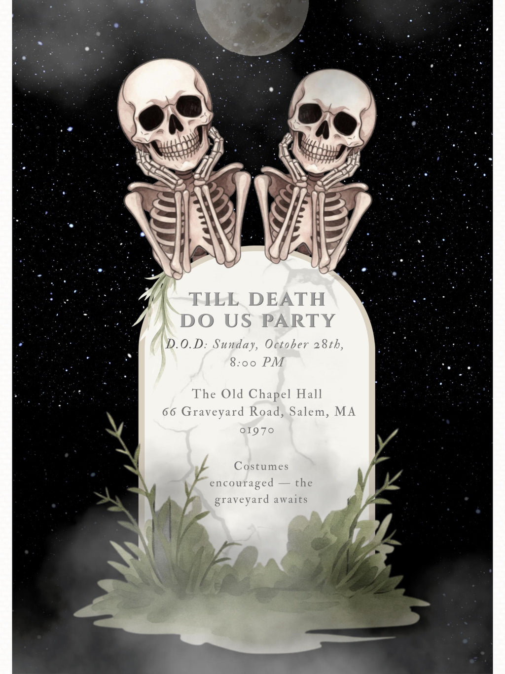 Skeleton Halloween Party Invitation - Digital Spooky Graveyard Themed Invite (Instant Download Canva Template) Fall/Autumn Celebration Evite