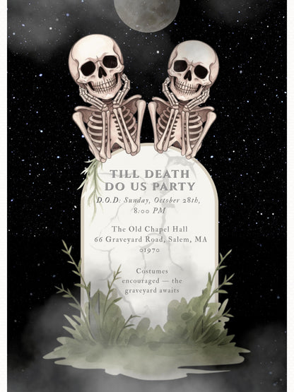 Skeleton Halloween Party Invitation - Digital Spooky Graveyard Themed Invite (Instant Download Canva Template) Fall/Autumn Celebration Evite