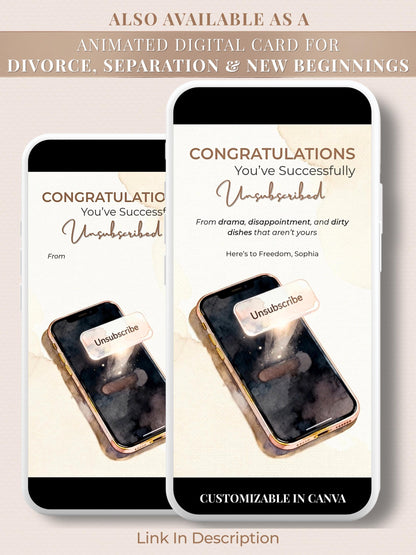 Printable Divorce, Separation, Breakup Card (Instant Digital Download Editable Canva Template) Friend Funny Well Wishes