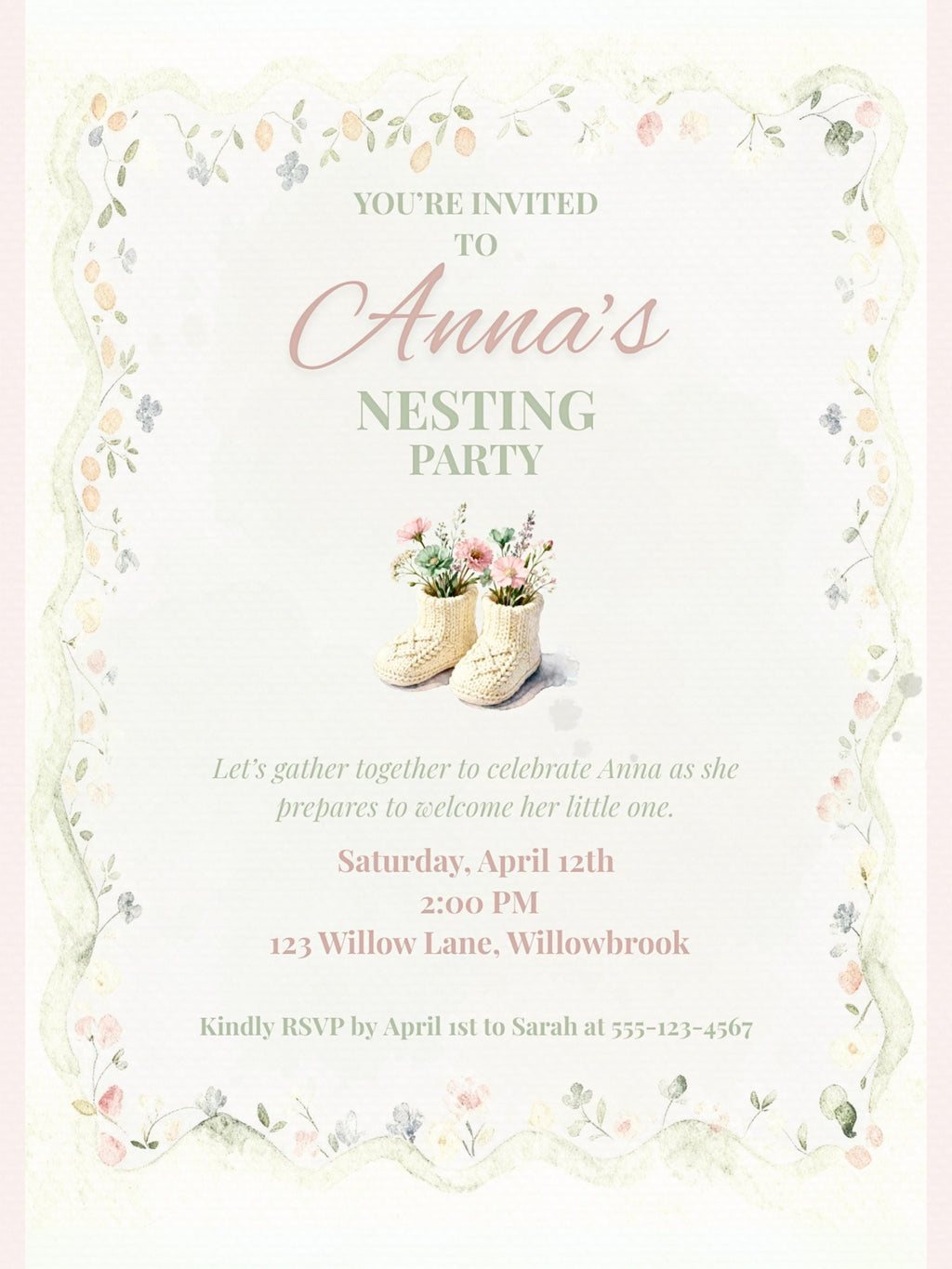 Nesting Party Invitation-Baby Shower Invite (Instant Download Editable Canva Template) Custom Printable Digital Newborn Arrival Evite
