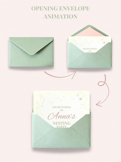 Animated Nesting Party Invitation-Digital Baby Shower Evite (Instant Download Editable Canva Template) Custom Newborn Arrival Invite