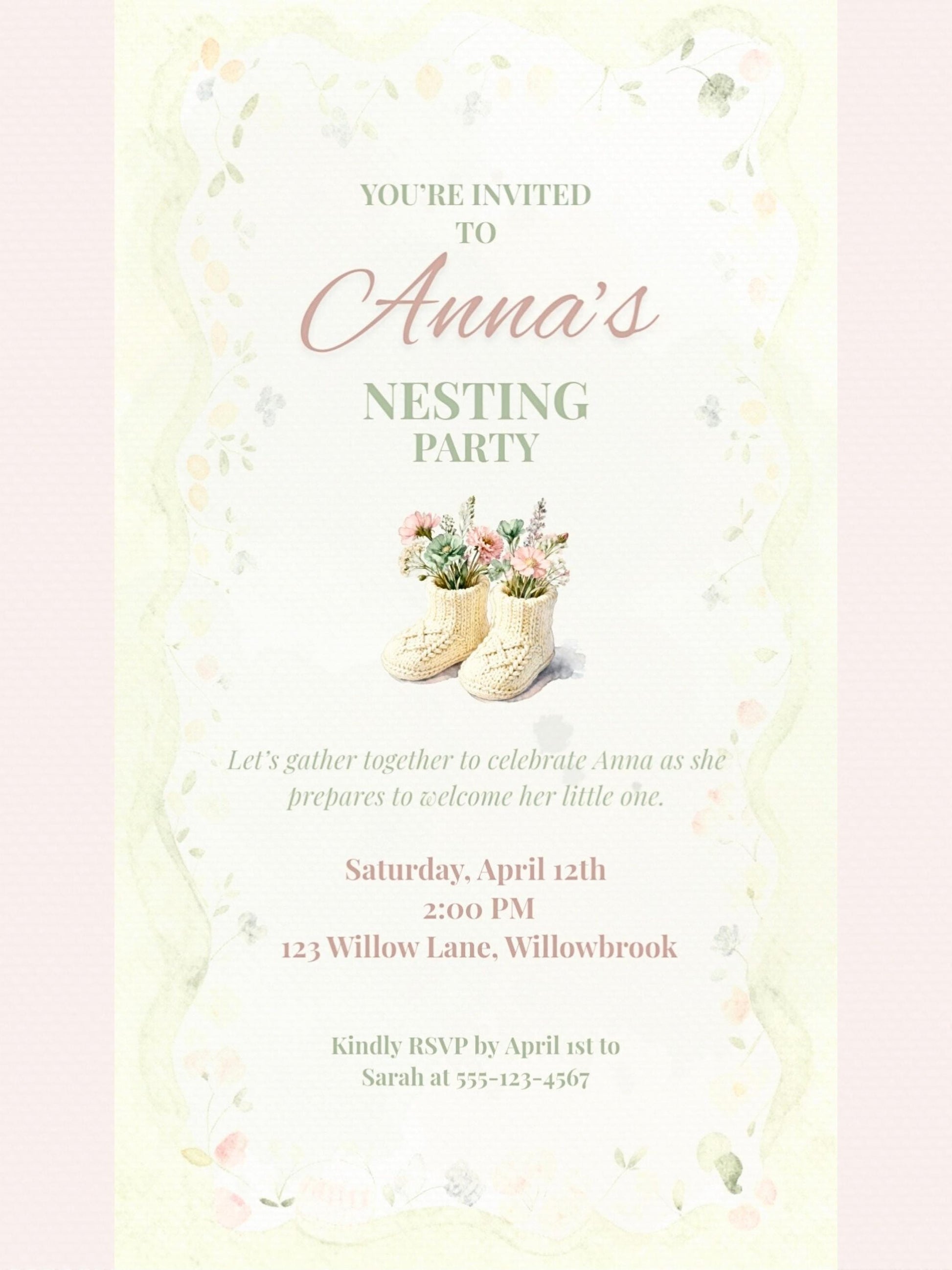 Animated Nesting Party Invitation-Digital Baby Shower Evite (Instant Download Editable Canva Template) Custom Newborn Arrival Invite