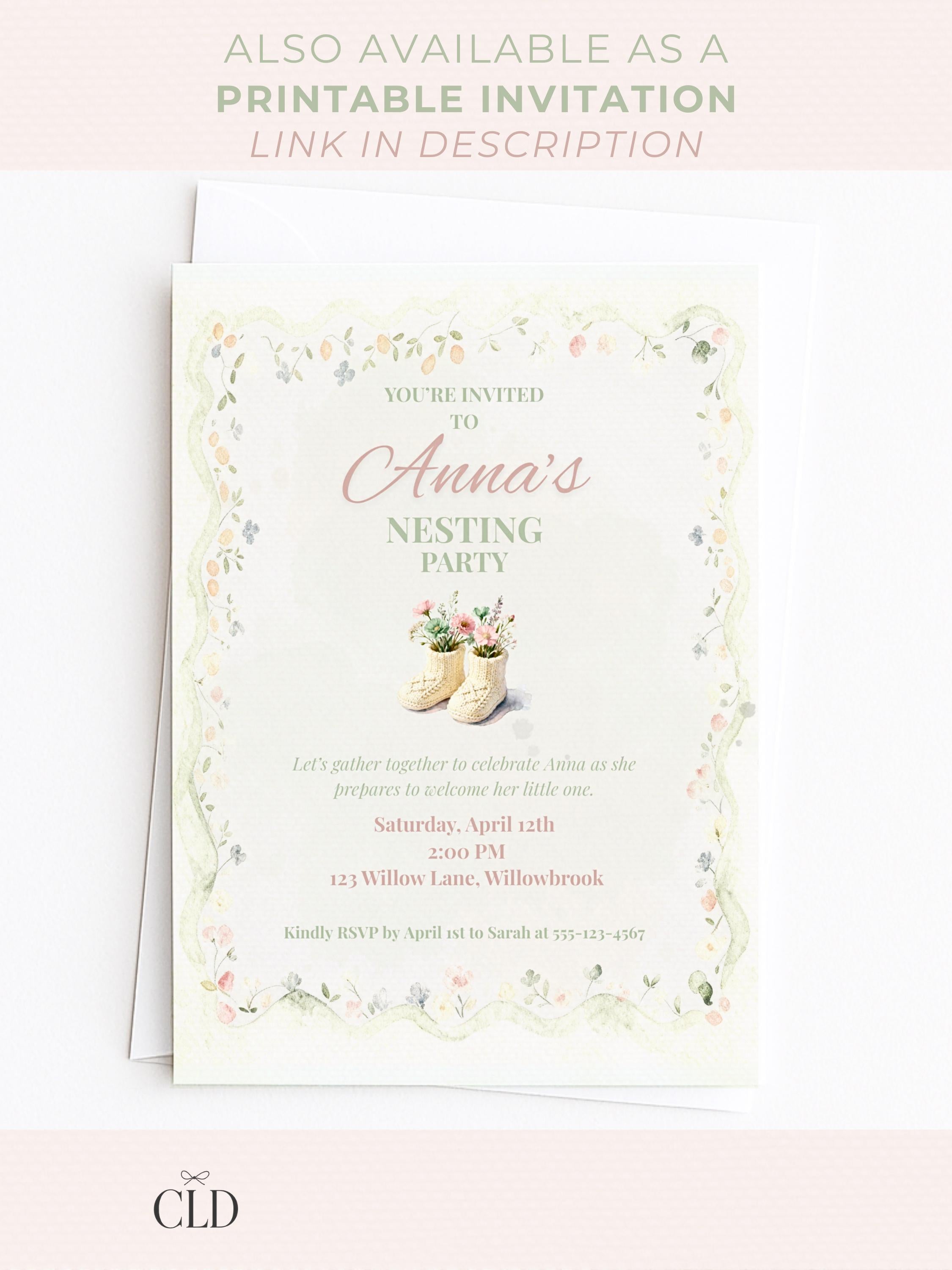 Animated Nesting Party Invitation-Digital Baby Shower Evite (Instant Download Editable Canva Template) Custom Newborn Arrival Invite