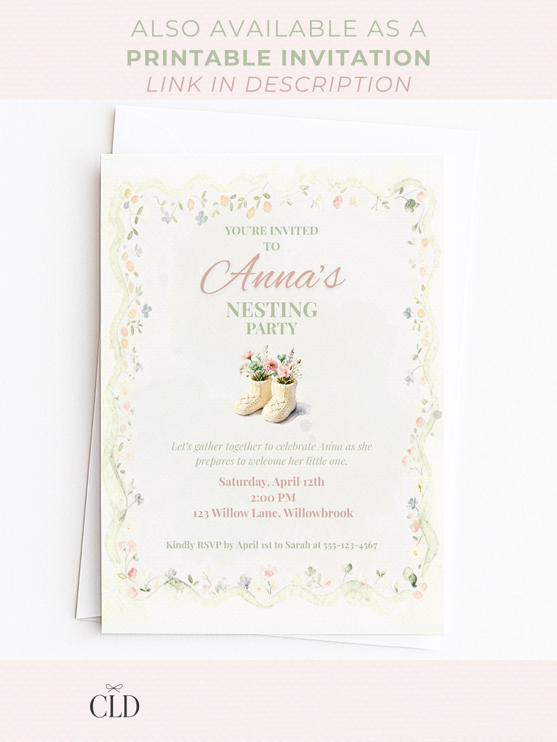 Animated Nesting Party Invitation-Digital Baby Shower Evite (Instant Download Editable Canva Template) Custom Newborn Arrival Invite