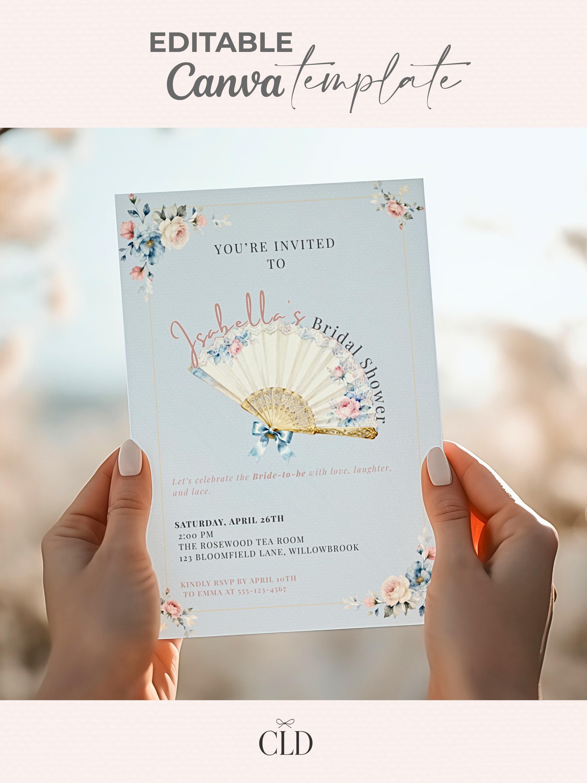 Rococo Bridal Shower Invitation-Wedding Luncheon, Bachelorette Hen Party Evite (Instant Download Editable Canva Template) Floral Invite