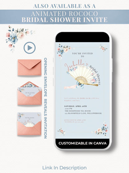 Rococo Bridal Shower Invitation-Wedding Luncheon, Bachelorette Hen Party Evite (Instant Download Editable Canva Template) Floral Invite