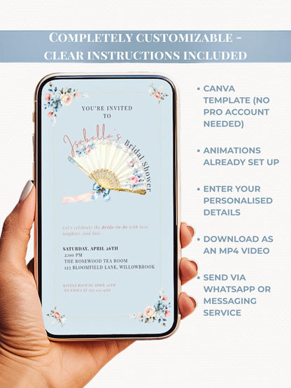 Animated Rococo Bridal Shower Evite-Wedding Luncheon, Bachelorette Hen Party Invitation (Instant Download Editable Canva Template Invite)