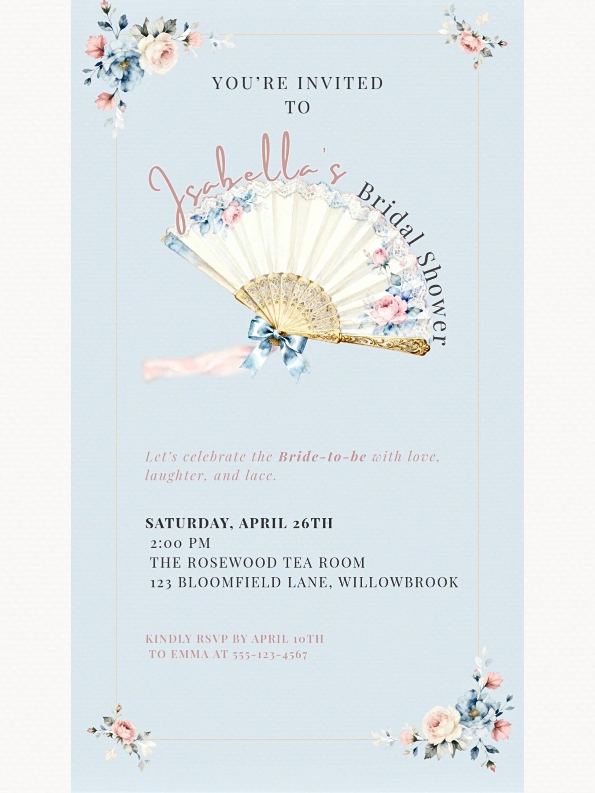 Animated Rococo Bridal Shower Evite-Wedding Luncheon, Bachelorette Hen Party Invitation (Instant Download Editable Canva Template Invite)