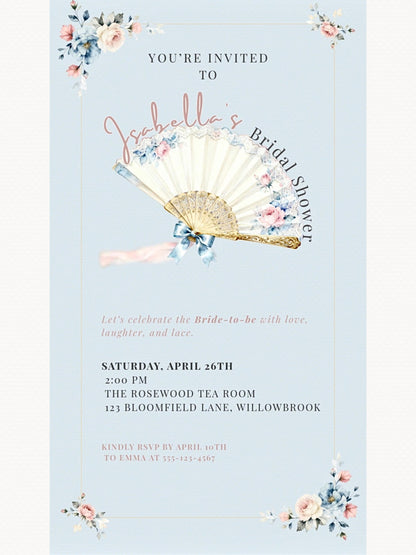Animated Rococo Bridal Shower Evite-Wedding Luncheon, Bachelorette Hen Party Invitation (Instant Download Editable Canva Template Invite)
