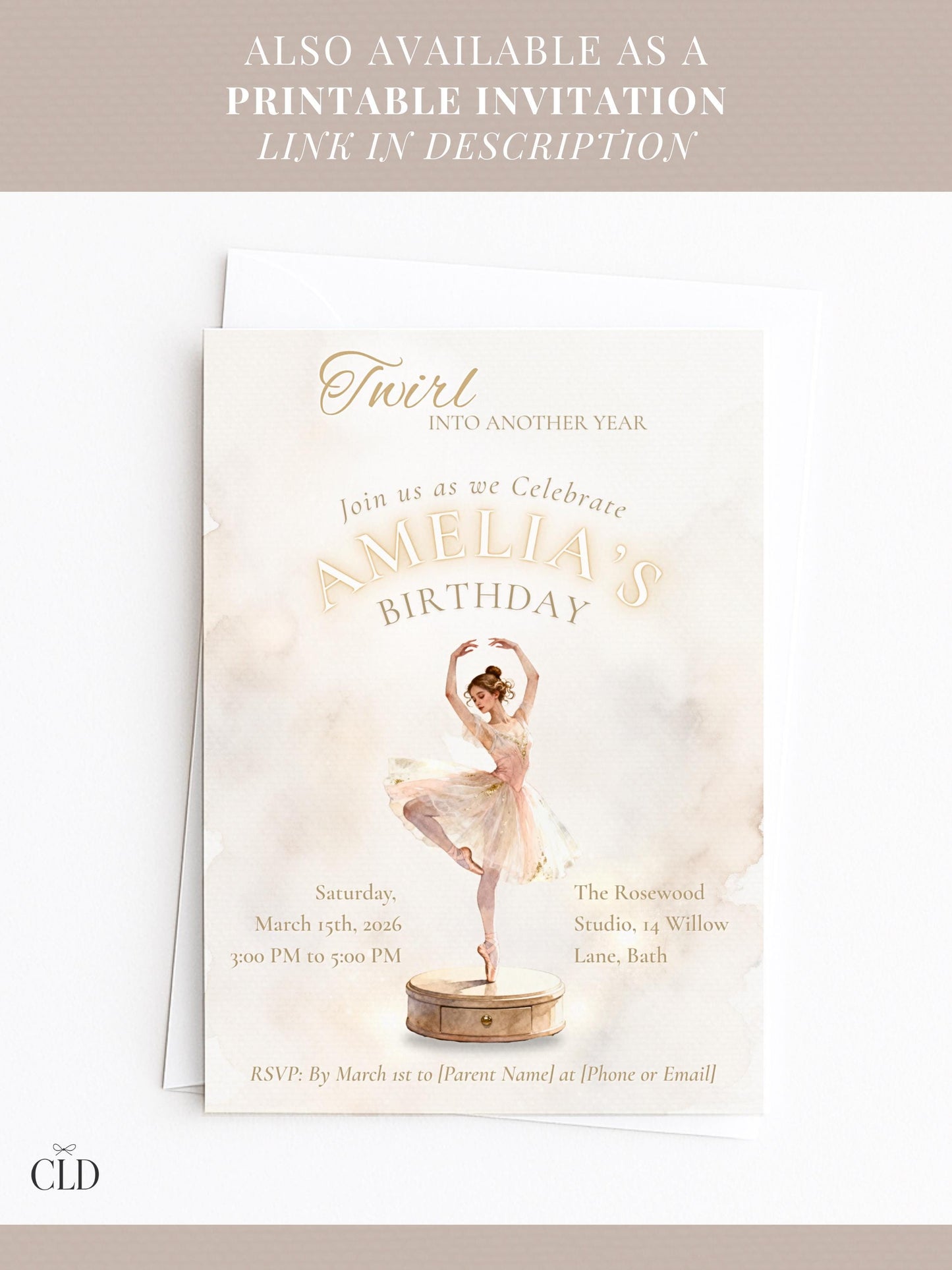 Animated Ballerina Birthday Invitation-Dance Kids Party Invite (Custom Instant Download Canva Template) Elegant Music Box Video Evite