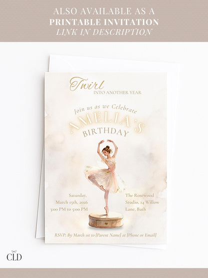 Animated Ballerina Birthday Invitation-Dance Kids Party Invite (Custom Instant Download Canva Template) Elegant Music Box Video Evite