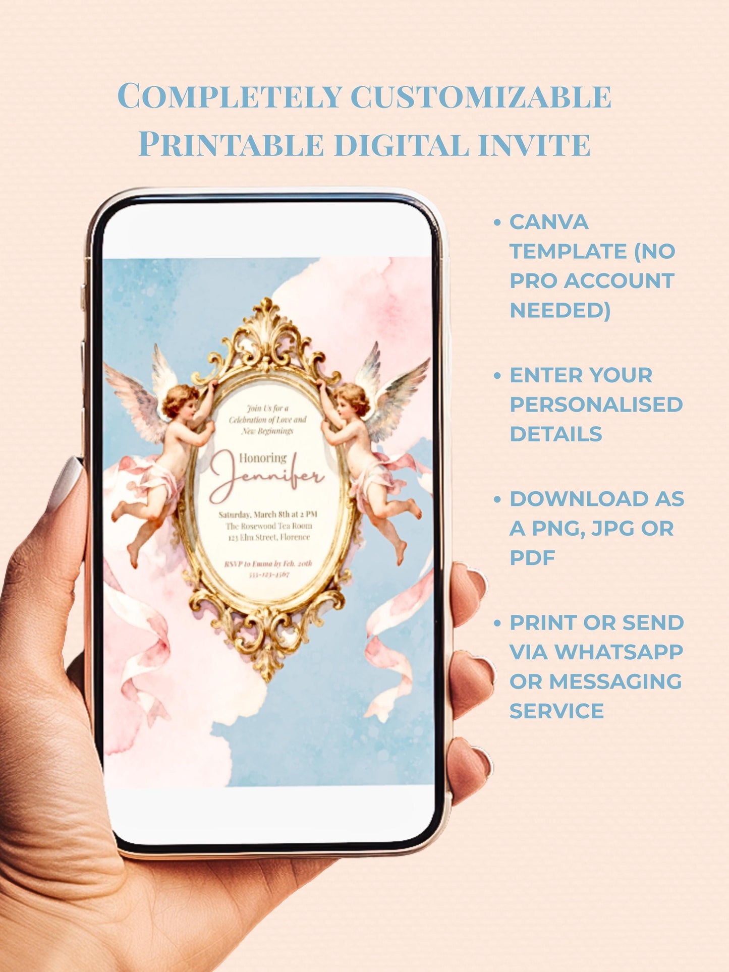 Rococo Cherub Baby Shower Invitation - Regencycore Printable Invite (Instant Download Editable Canva Template) Nesting Party Digital Evite