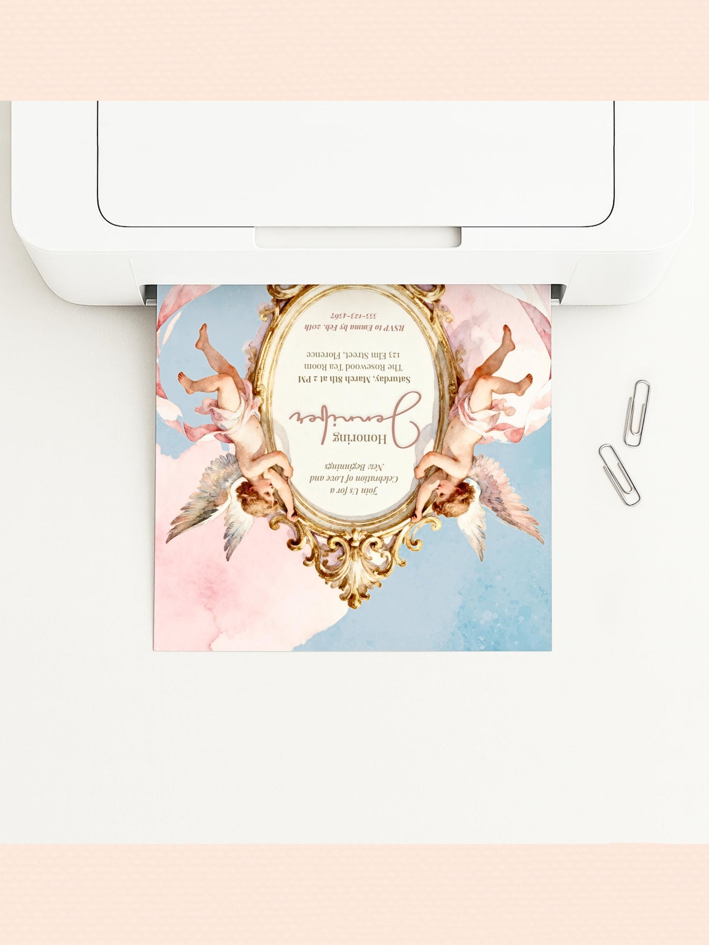 Rococo Cherub Baby Shower Invitation - Regencycore Printable Invite (Instant Download Editable Canva Template) Nesting Party Digital Evite